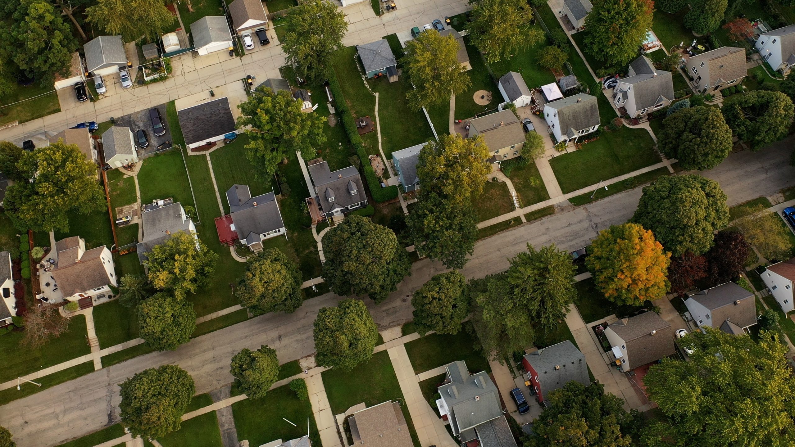 Aerial view of residential neighborhood with single-family homes